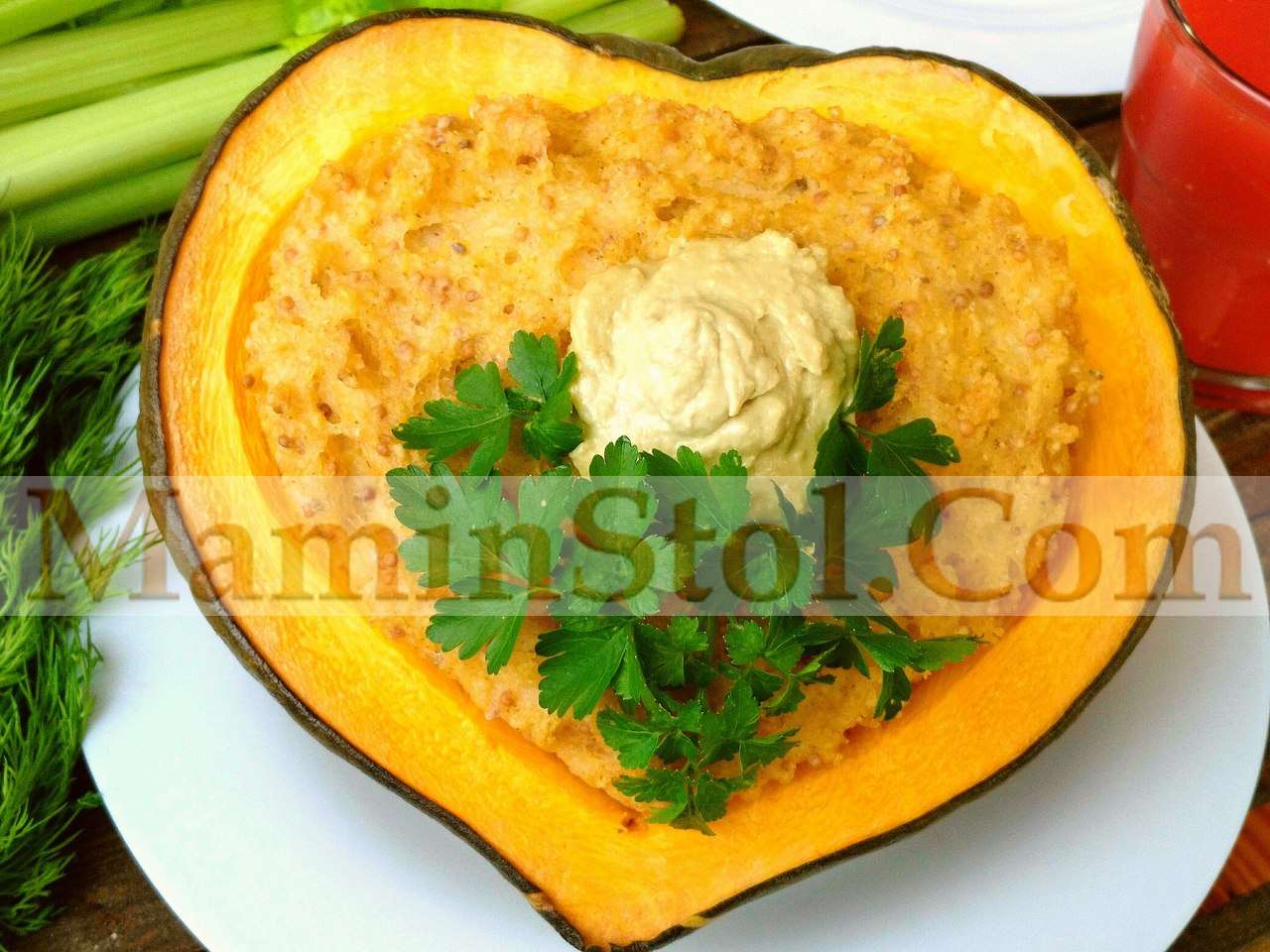 Пшенная каша с цельной горчицей запеченная в тыкве