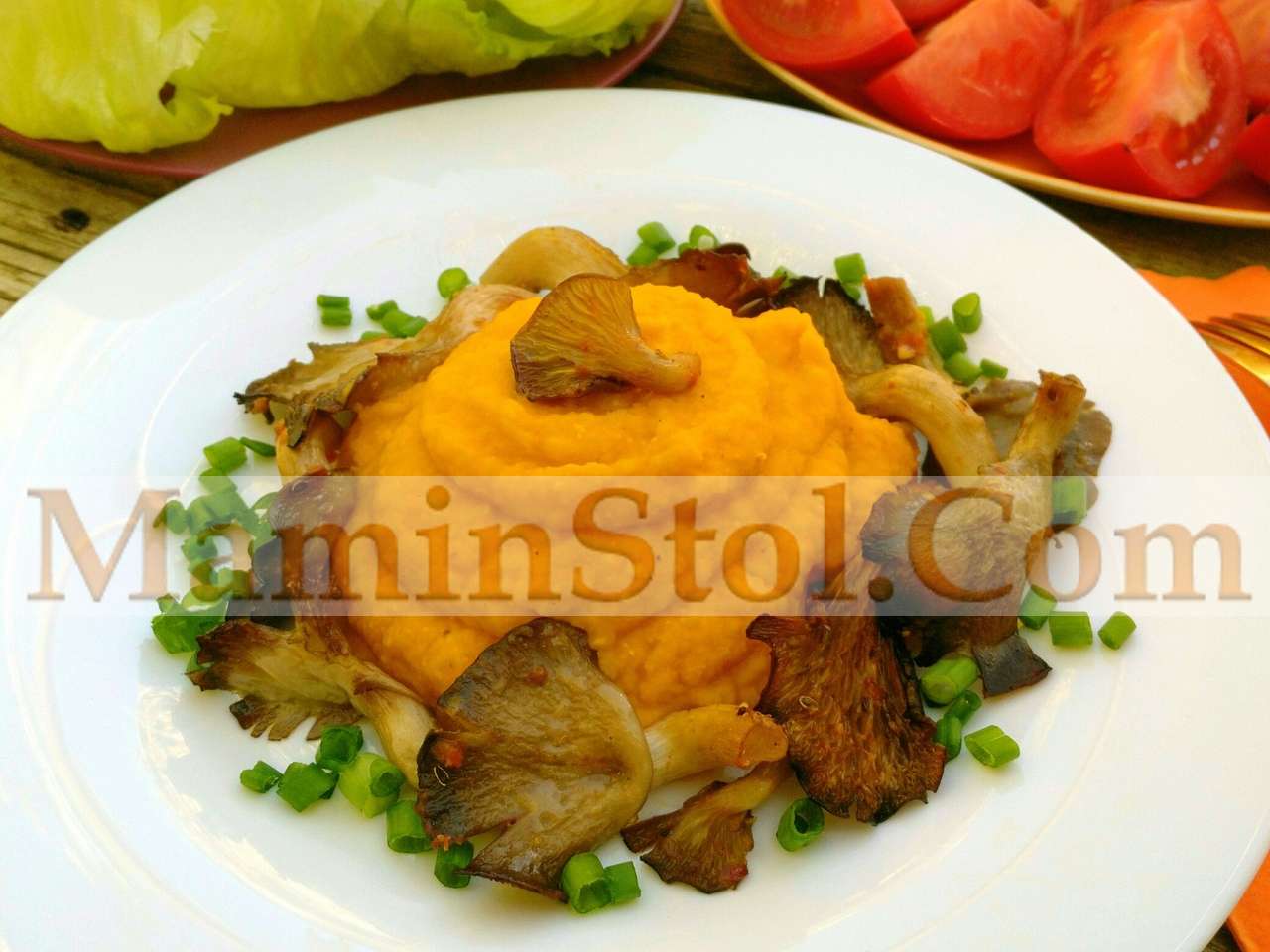 Пюре из чечевицы с тыквой и печеными вешенками Пюре из чечевицы с тыквой и печеными вешенками